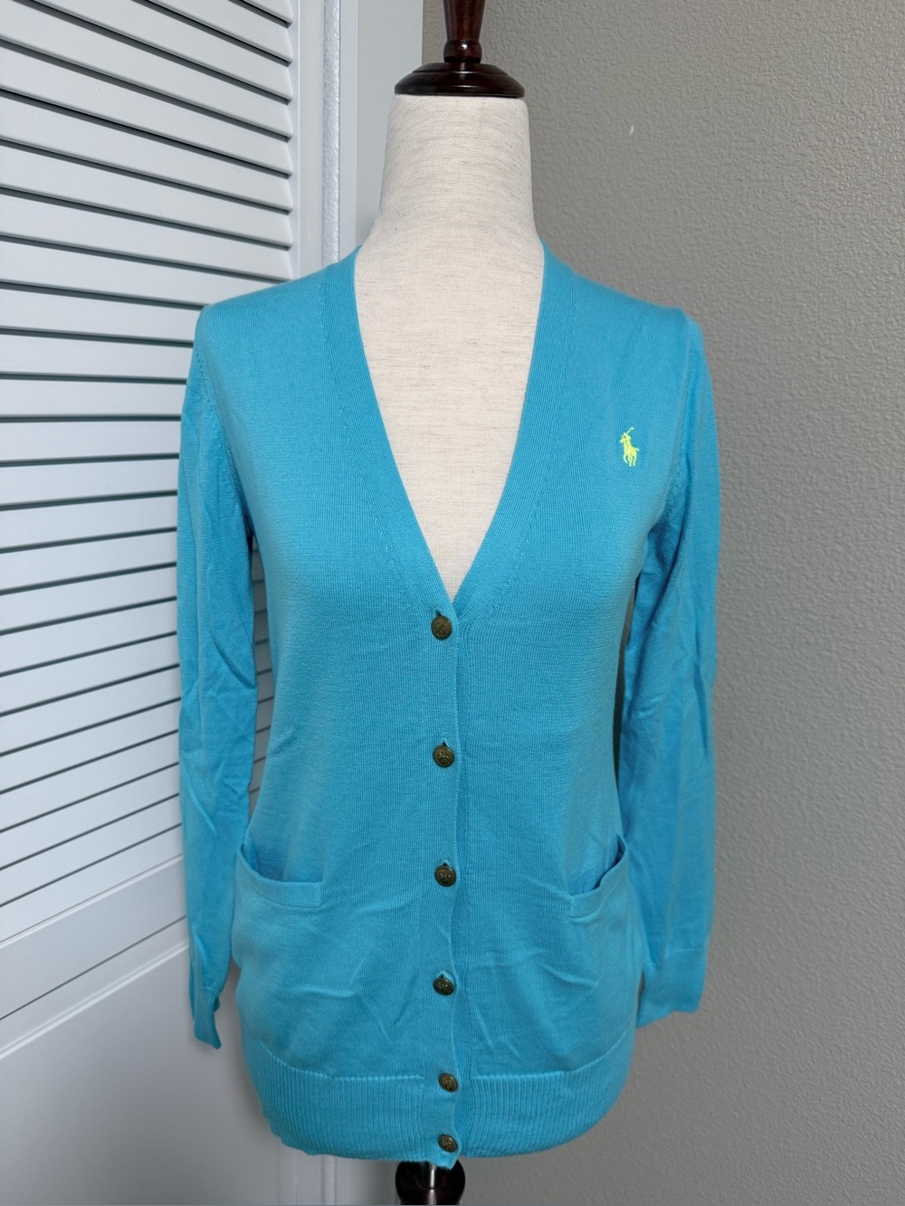 Ralph Lauren GIRLS XL Teal V-Neck Button Cardigan EUC